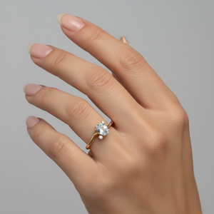 10K Yellow Gold Ring Thin Band Blue Topaz and Diamond T:0.47ct