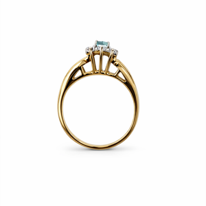 10K Yellow Gold Ring Star Form Blue Topaz and Diamonds T:0.15ct