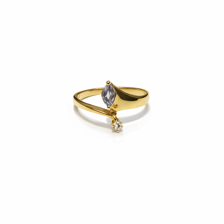 14K Yellow Gold Ring with Amethyst and Diamond