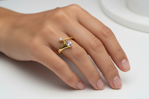 Yellow Gold Ring with Amethyst and Diamond 14k