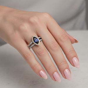 Two-Tone White and Yellow Gold Marquise Shape Tanzanite and Diamond Ring, 14k, T:0.54ct, TDW: 1.12ct SI GH