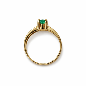 10K Yellow Gold Ring Solitaire Emerald Ring. E: 0.45ct TDW: 0.20ct SI H