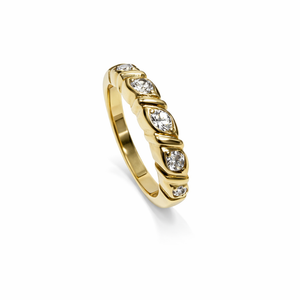 14K Yellow Gold Five Diamonds Band Ring