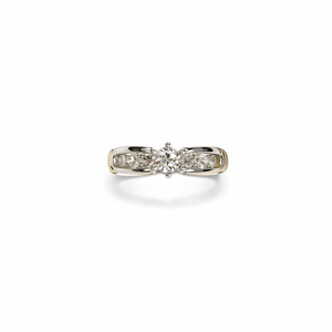 14K Two Tones Solitaire Diamond Ring Setting with One Round Natural Diamond in center 0.30ct and 6 Natural Diamonds on the Shanks TDW: 0.90ct SI 1 GH