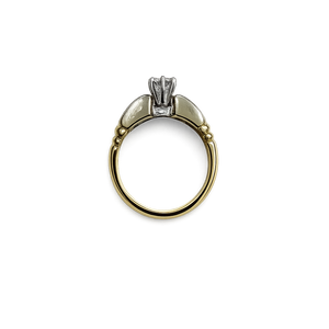 14K Two Tones Solitaire Diamond Ring Setting with One Round Natural Diamond in center 0.30ct and 6 Natural Diamonds on the Shanks TDW: 0.90ct SI 1 GH