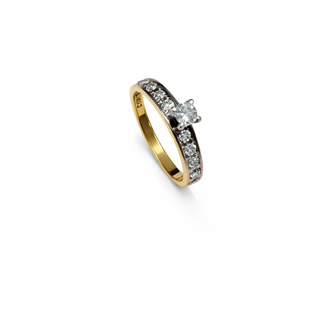Two Tones Gold Ring with Round Cut Natural Diamond Ring 14k, TDW :0.36 CT SI2 GH