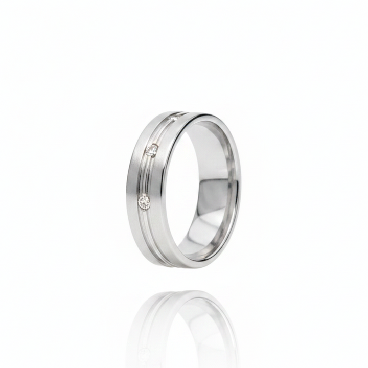 18K White Gold Three-Diamond Wedding Band