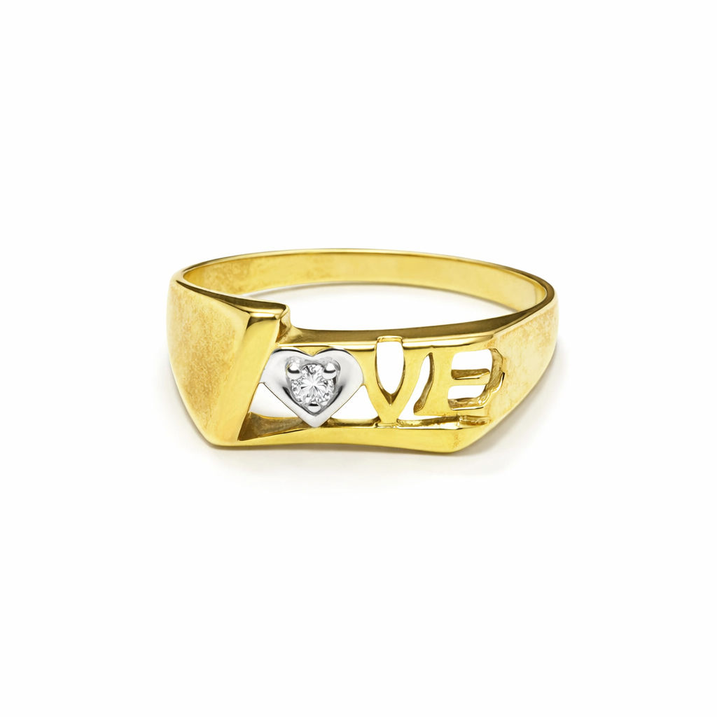 10K Yellow Gold Ring LOVE Design with Small Diamond, TDW; 0.01ct