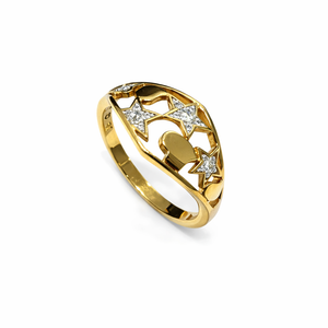 10K Yellow Gold Band with Heart and Stars Design and Small Diamonds TDW: 0.03ct