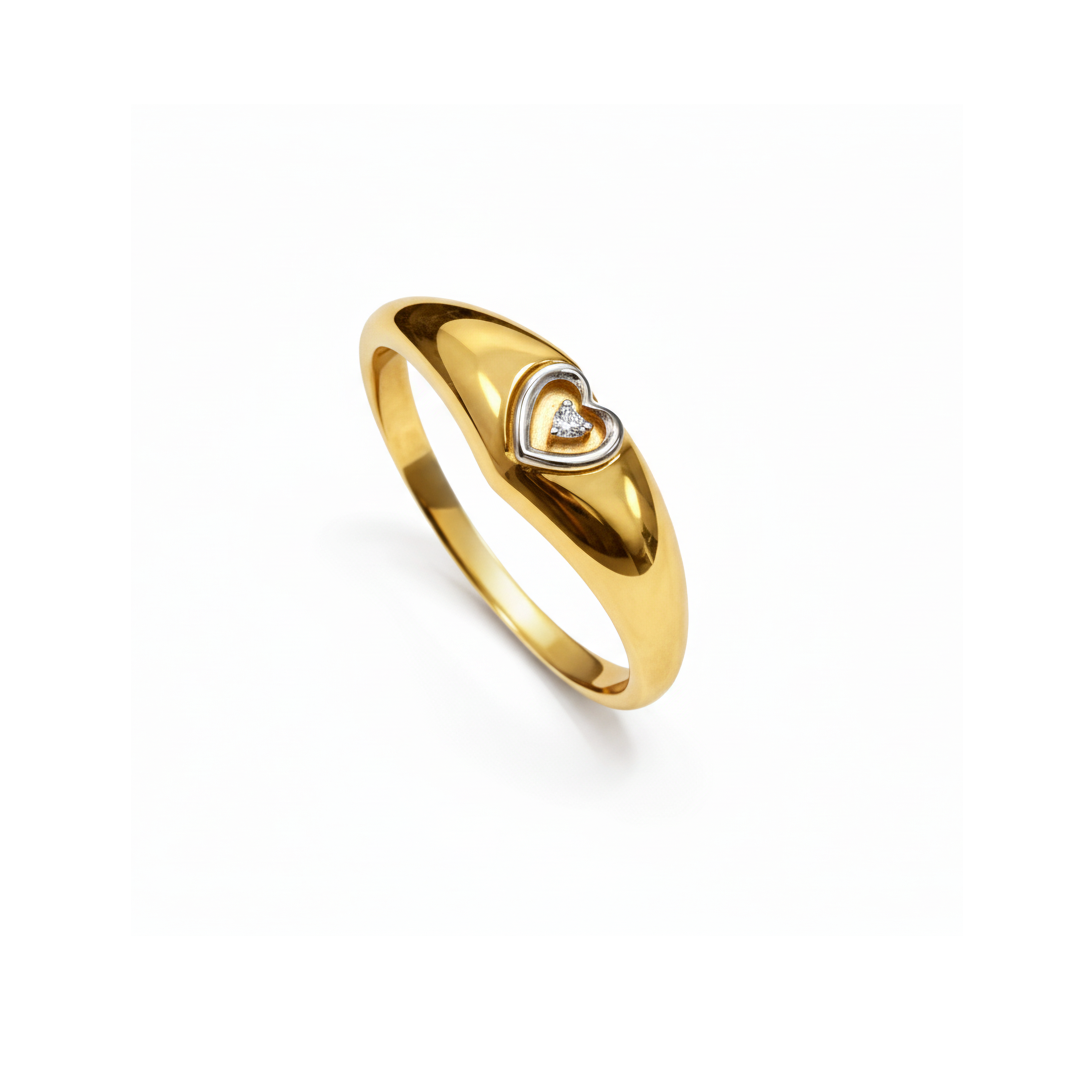 10K Yellow Gold Ring with Heart Shape and Diamond
