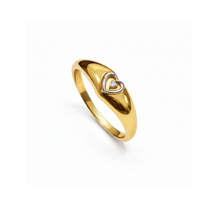 10K Yellow Gold Ring with Heart Shape and Diamond