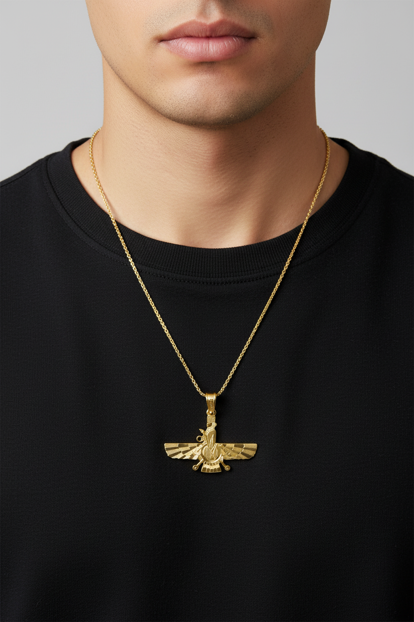 Yellow Gold Large Farvahar Pendant 18k