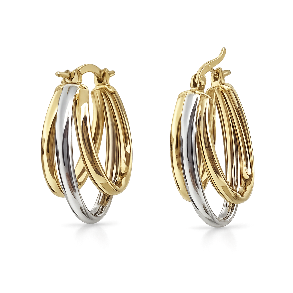 Two Tone Triple tube Layered Hoops 14k