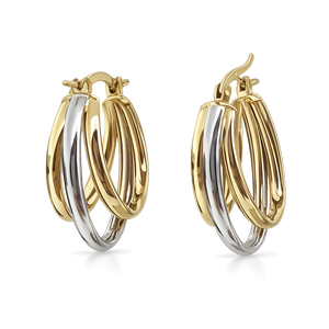 Two Tone Triple tube Layered Hoops 14k