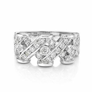 18K White Gold Wide Swirl Diamond Band. 4.5gr TDW: 0.68ct. SI GH
