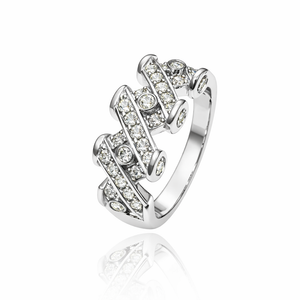 18K White Gold Wide Swirl Diamond Band. 4.5gr TDW: 0.68ct. SI GH