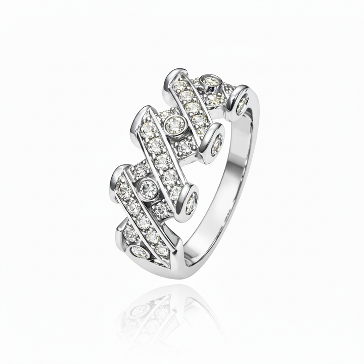 18K White Gold Wide Swirl Diamond Band Ring