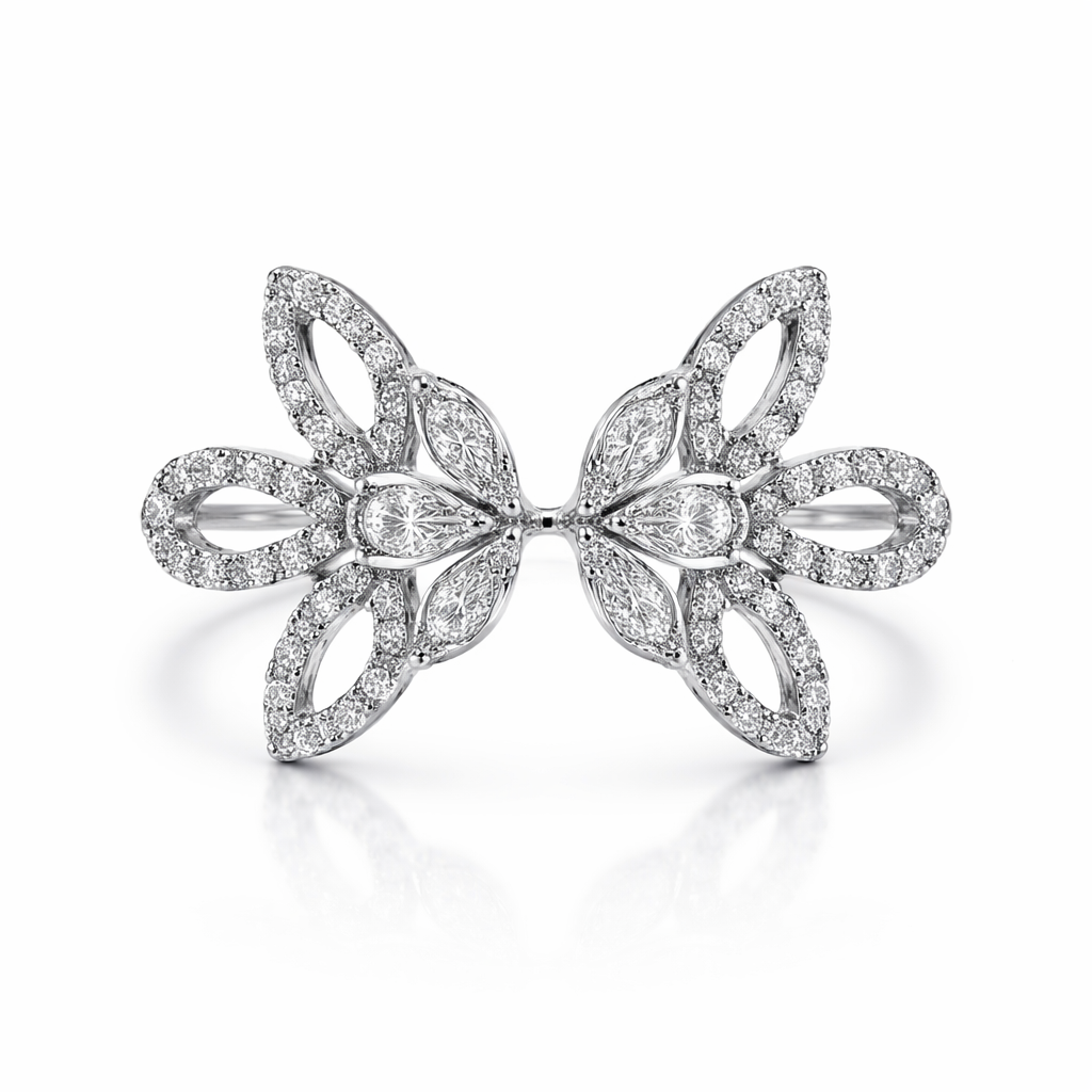 White Gold  Diamond Butterfly Wing Ring with round and Marquise Diamonds TDW: 0.95ct VS,GH,18k