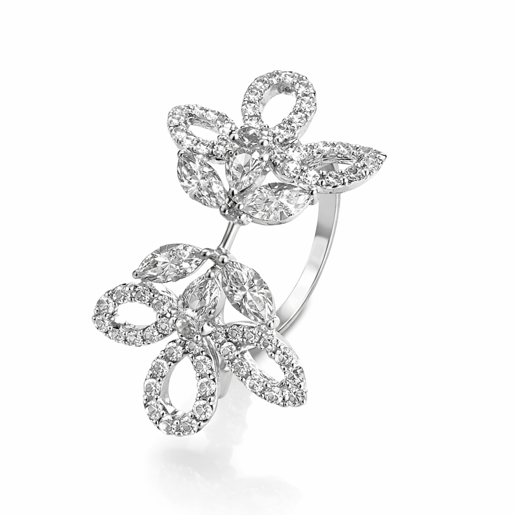 White Gold  Diamond Butterfly Wing Ring with round and Marquise Diamonds TDW: 0.95ct VS,GH,18k