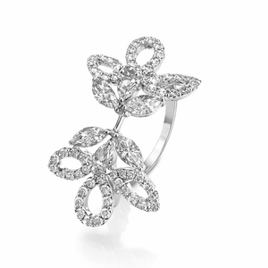 White Gold  Diamond Butterfly Wing Ring with round and Marquise Diamonds TDW: 0.95ct VS,GH,18k