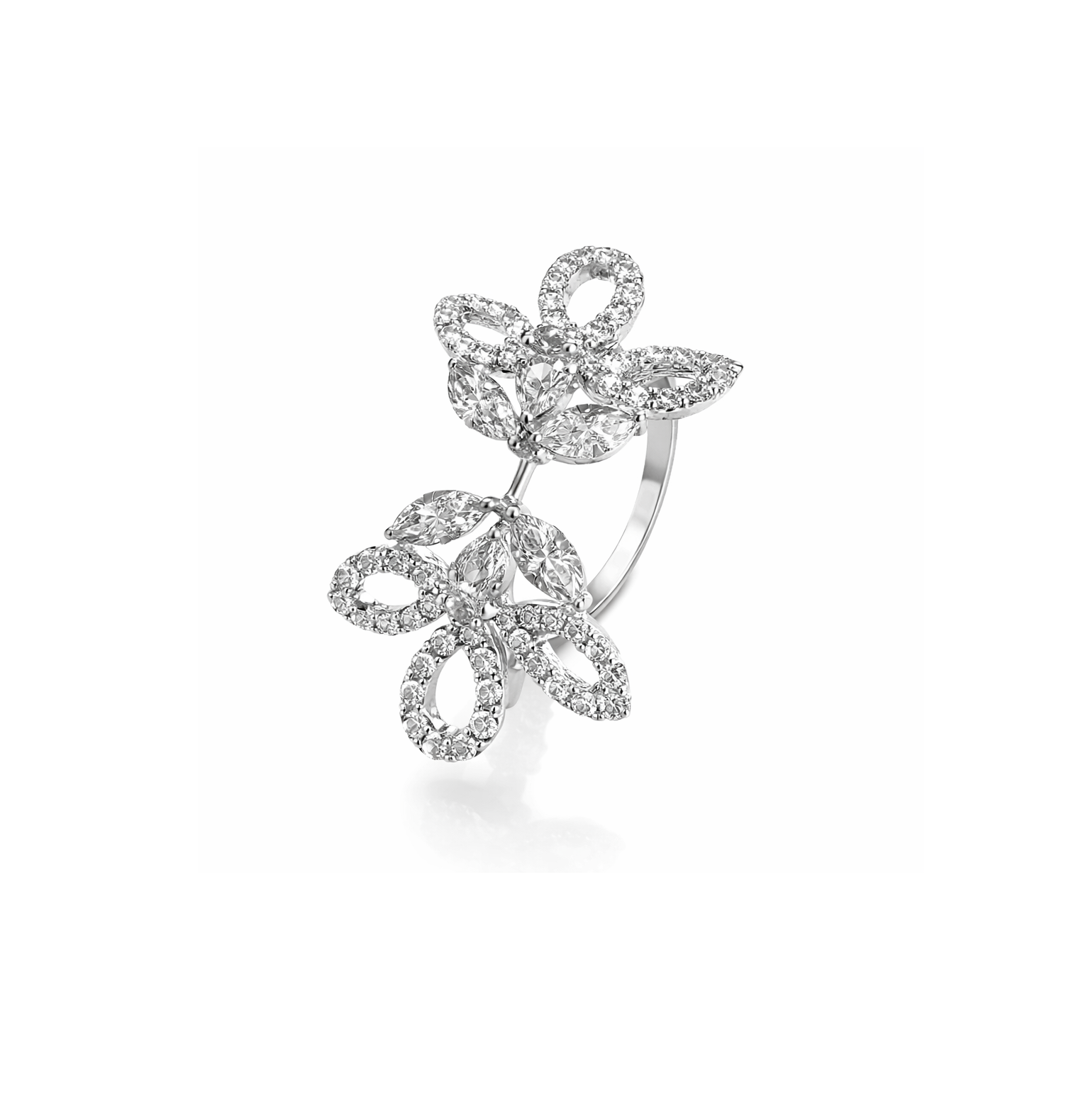 18K White Gold Diamond Butterfly Wing Ring, TDW: 0.95ct VS GH