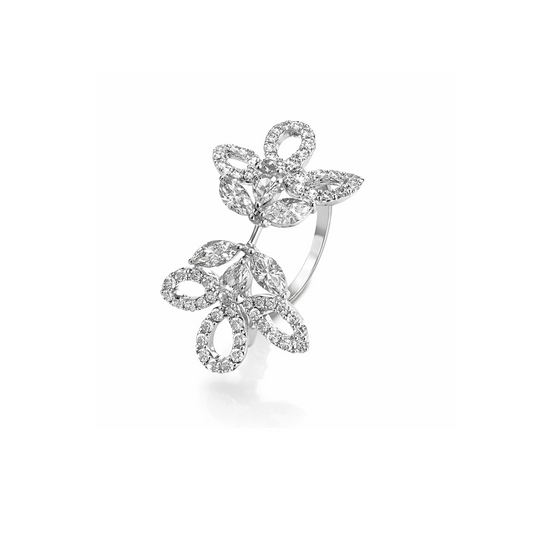18K White Gold Diamond Butterfly Wing Ring, TDW: 0.95ct VS GH