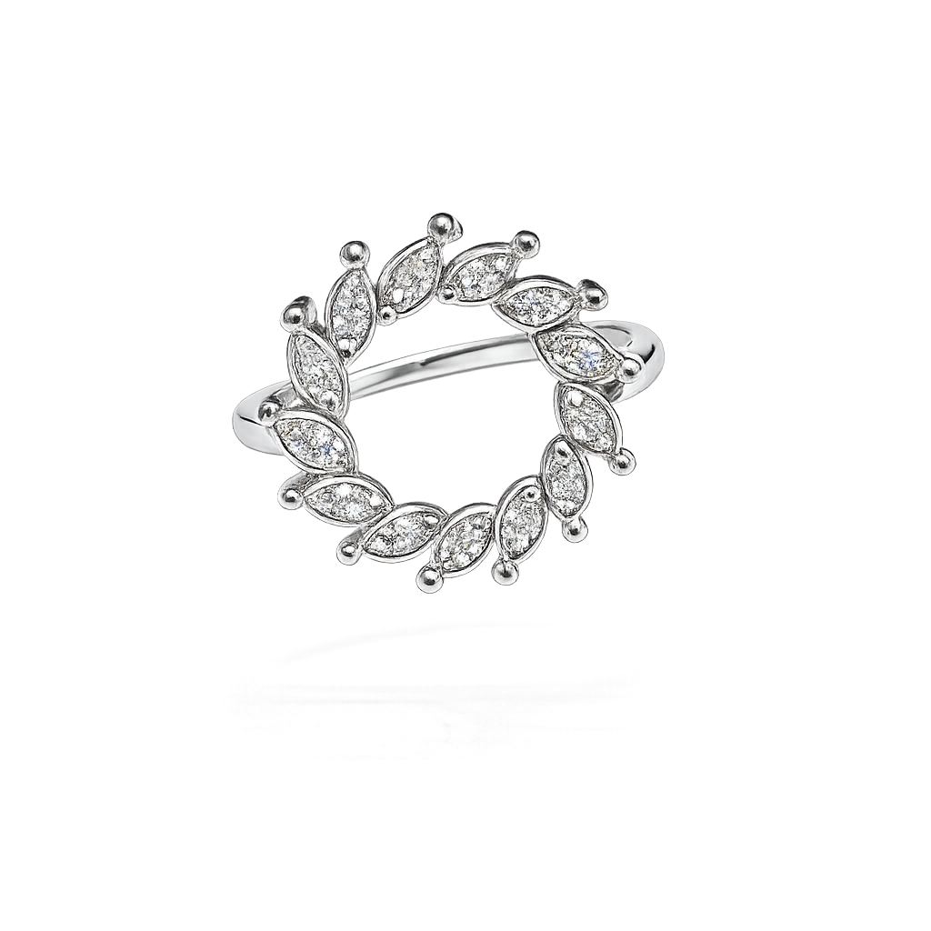 White Gold Floral Marquise Diamond Vine Eternity Band 14kTDW:0.14ct