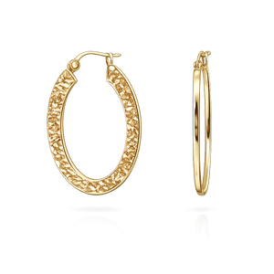 Yellow Gold Textured Oval Hoops 14k