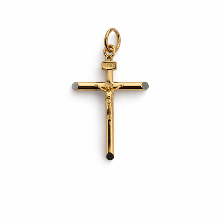 18K Yellow Gold Modern Bar Crucifix Pendant