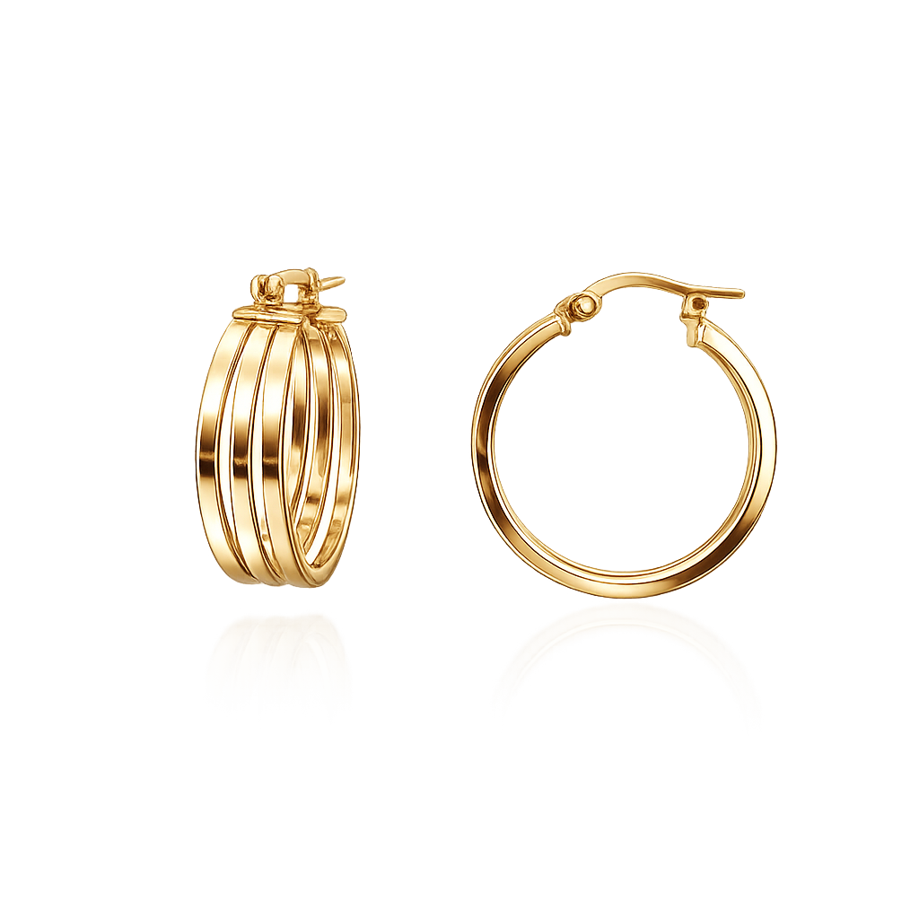 Yellow Gold Triple Row Hoop Earrings 18k, 3.16gr