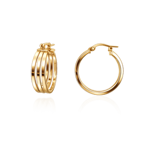 Yellow Gold Triple Row Hoop Earrings 18k, 3.16gr