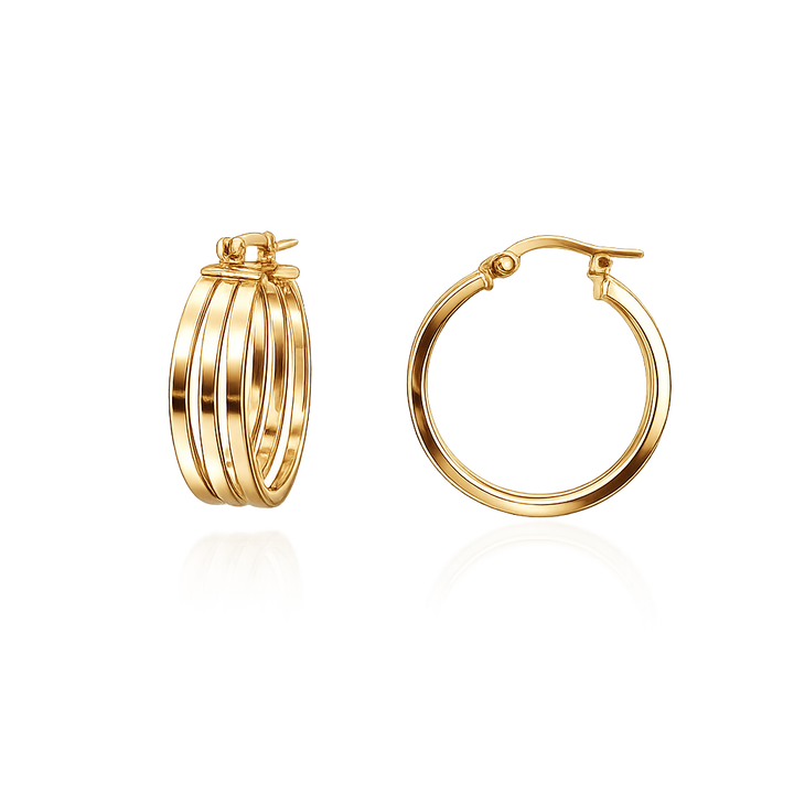 18K Yellow Gold Triple Row Hoop Earrings 3.16gr