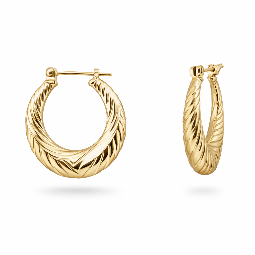 Yellow Gold Swirl Textured Hoops 10k