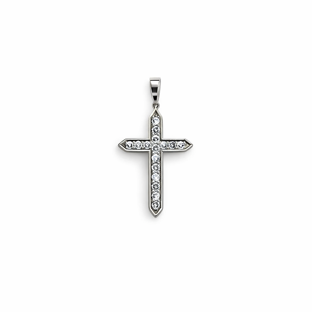 White Gold Cross Pendant with CZ, 10k
