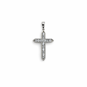 White Gold Cross Pendant with CZ, 10k