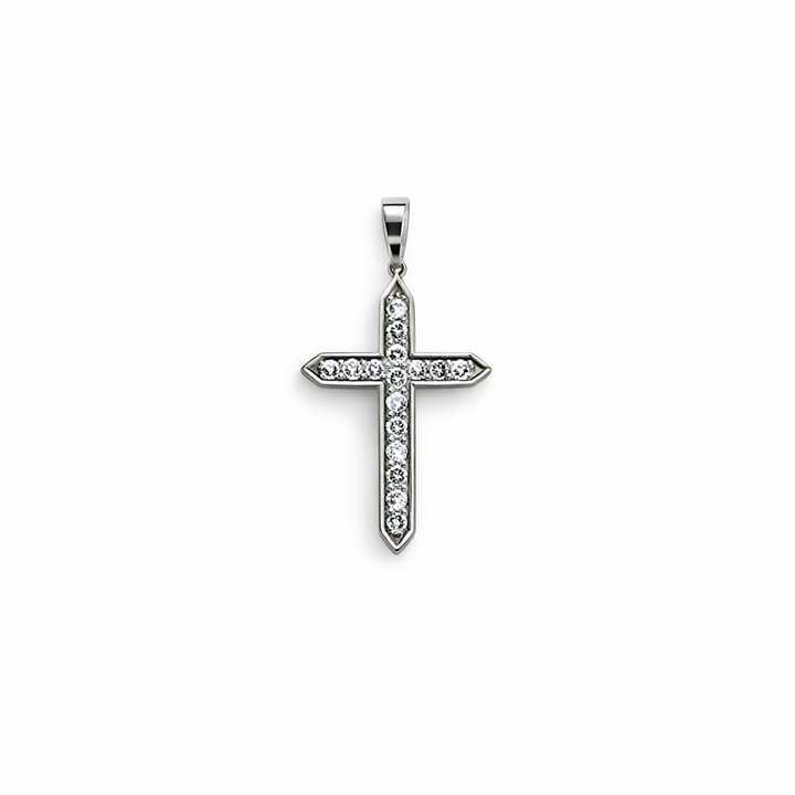 10K White Gold CZ Cross Pendant