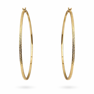 Yellow Gold Large Textured Hoops 18k 52mm