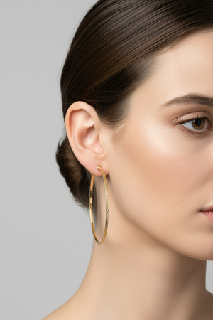 Yellow Gold Large Textured Hoops 18k 52mm