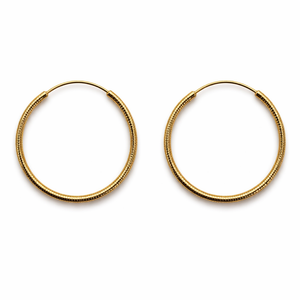 Yellow Gold Ribbed Hoop Earrings, 18k, 0.82gr