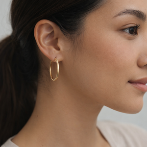 Yellow Gold Ribbed Hoop Earrings, 18k, 0.82gr