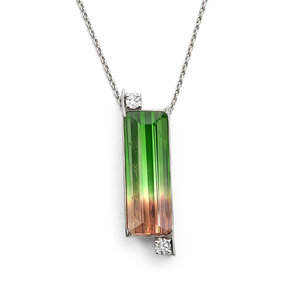 White Gold Pendant with Certified Natural Watermelon Tourmaline and diamond, T: 11.94ct, 14k