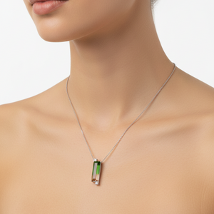 White Gold Pendant with Certified Natural Watermelon Tourmaline and diamond, T: 11.94ct, 14k