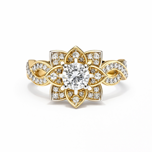 Two Tones Gold Ring Flower setting with Diamonds 14k TDW: 0.66ct VS,GH