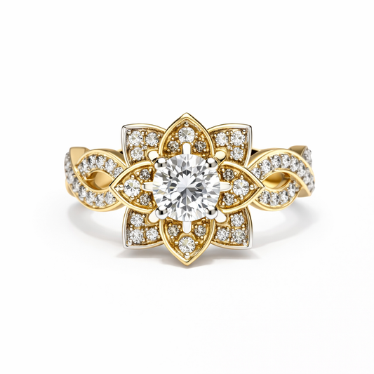 Two Tones Gold Ring Flower setting with Diamonds 14k TDW: 0.66ct VS,GH