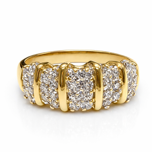 14K Yellow Gold Five – Row Diamond Cluster Band TDW: 0.38ct SI 2. HI