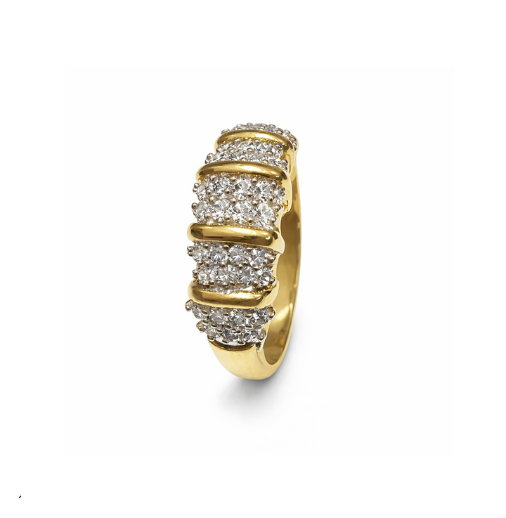 14K Yellow Gold Five-Row Diamond Cluster Band TDW: 0.38ct SI 2. HI