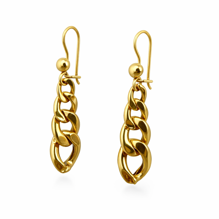 18K Yellow Gold Cuban Link Dangle Earrings