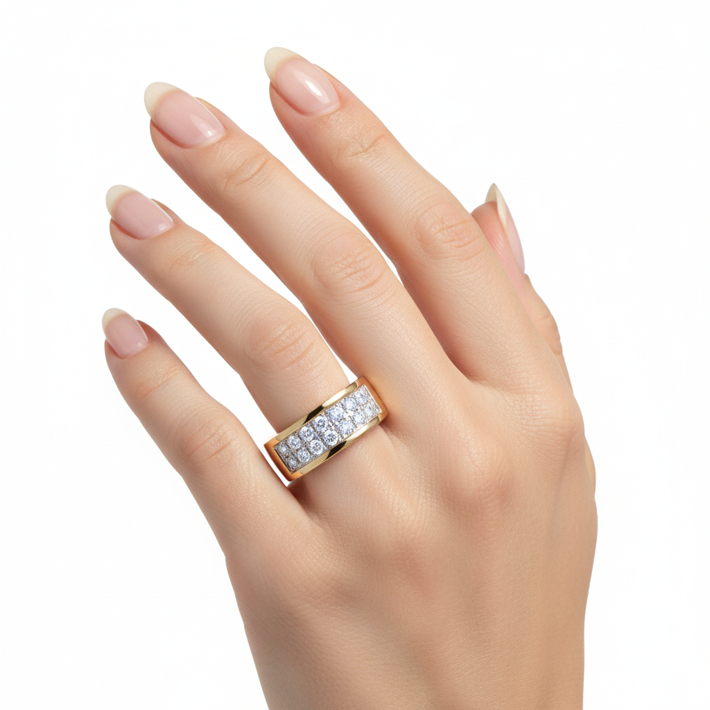 Yellow Gold Square Panel Diamond Pavé Band Ring 14K TDW: 0.54ct. VS1-2 FG