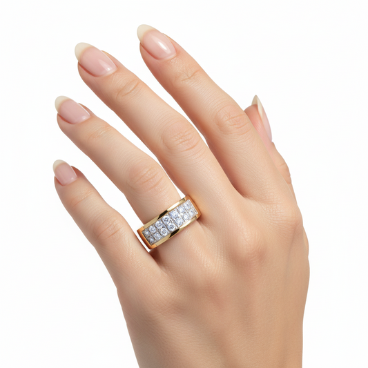 14K Yellow Gold Square Panel Diamond Pavé Band Ring