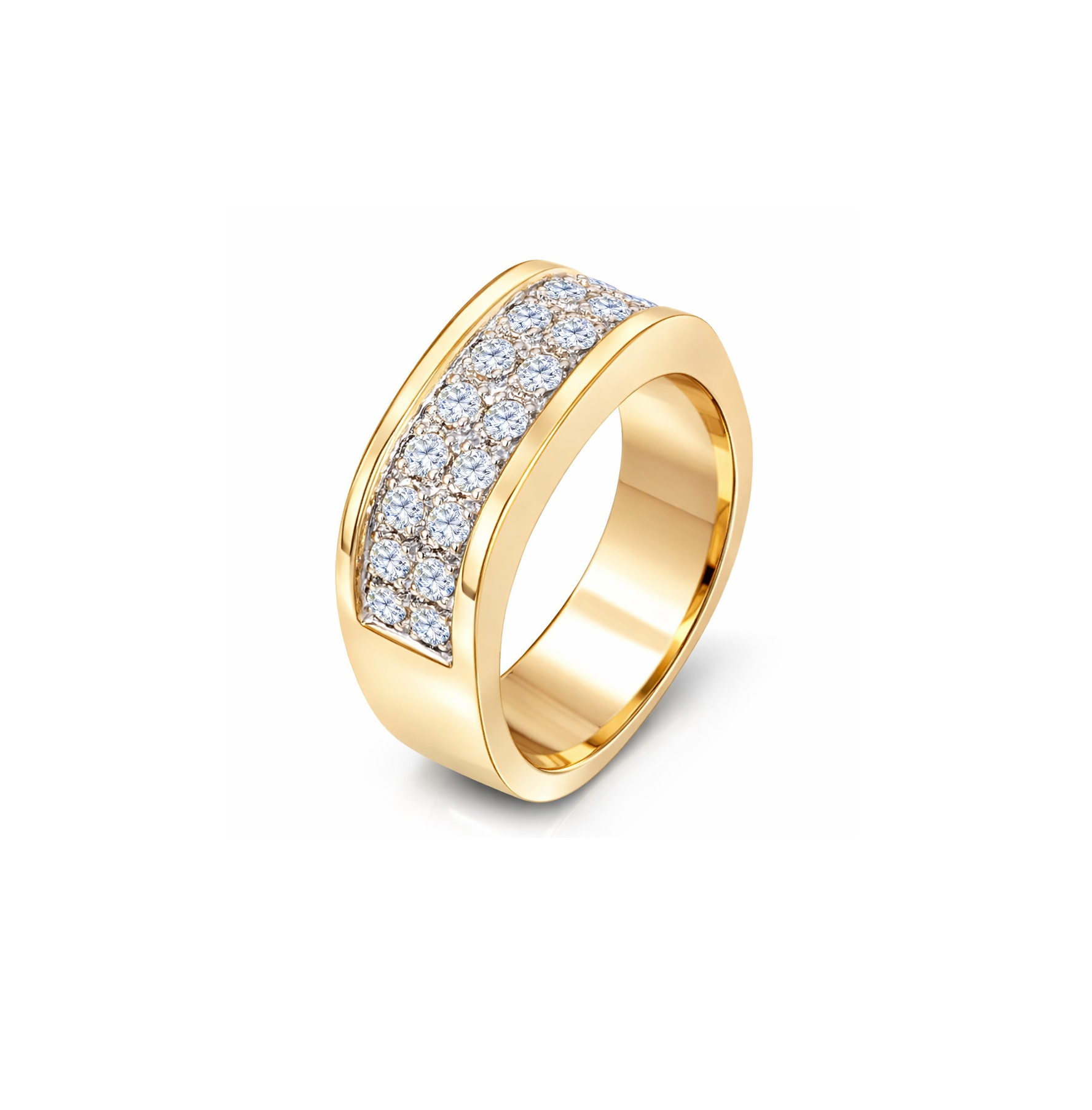 14K Yellow Gold Square Panel Diamond Pavé Band Ring